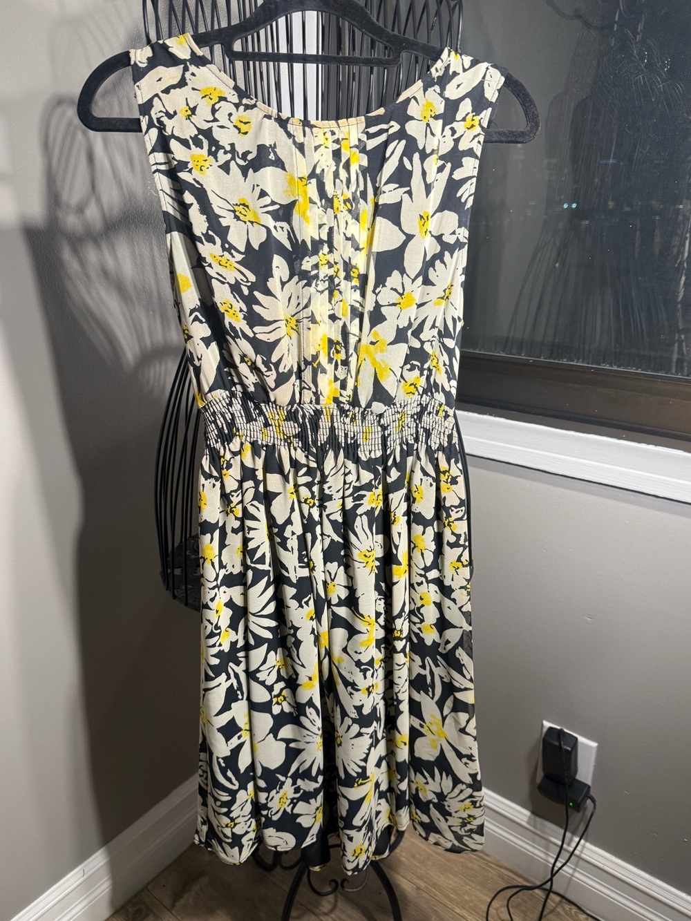 Zara Black Floral Dress with Cream and Yellow Print